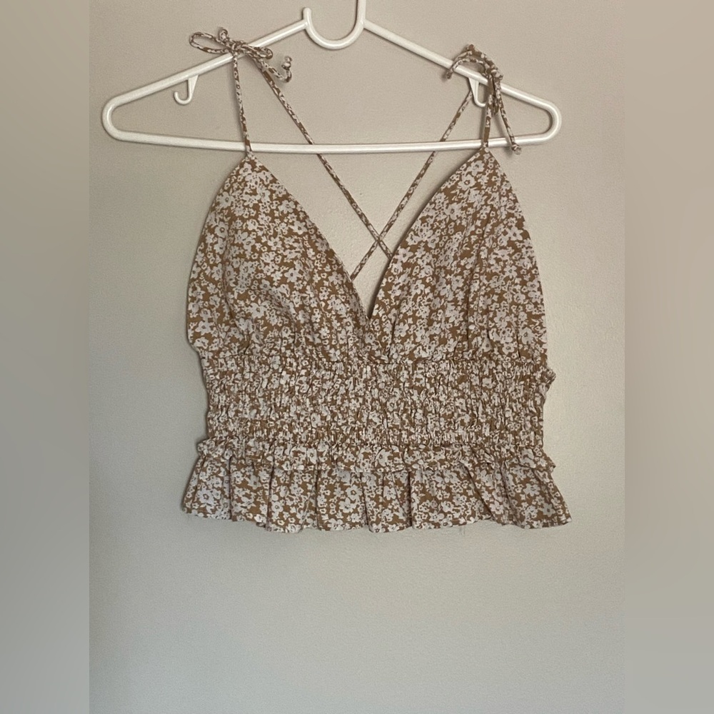 Floral‎ Brown Women's Top 100 cotton size m
